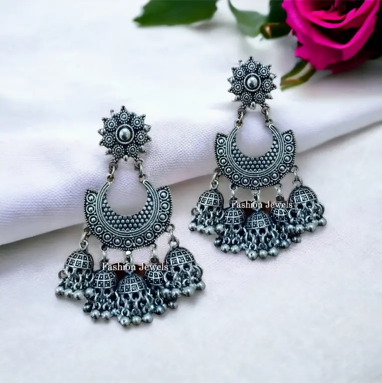 SilveroxidisedmultipleJhumkichandbali-FashionJewels1.webp