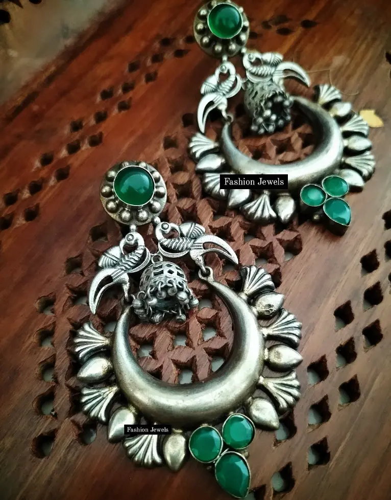 SilverlookalikegreenstoneBirdChandbali-FashionJewels3.webp