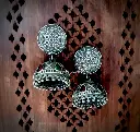 SilverlookalikeIntricateRubyGreenJhumka-FashionJewels1.webp