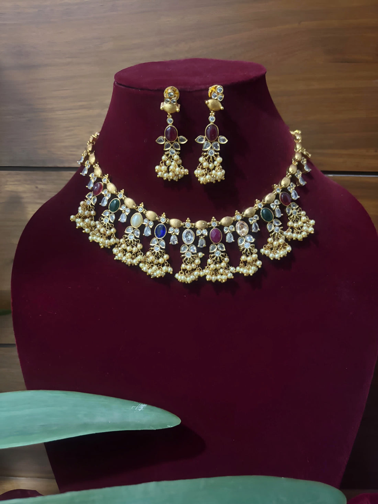 Premium Guttapusalu Navratna Pearl Necklace Set
