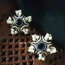 Silver Blue stone pearl Flower Earrings