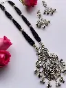 Silverlook alike Zircon stone black beaded Necklace set