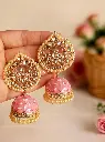 Golden Pastel Pink kundan Meenakari Jhumka