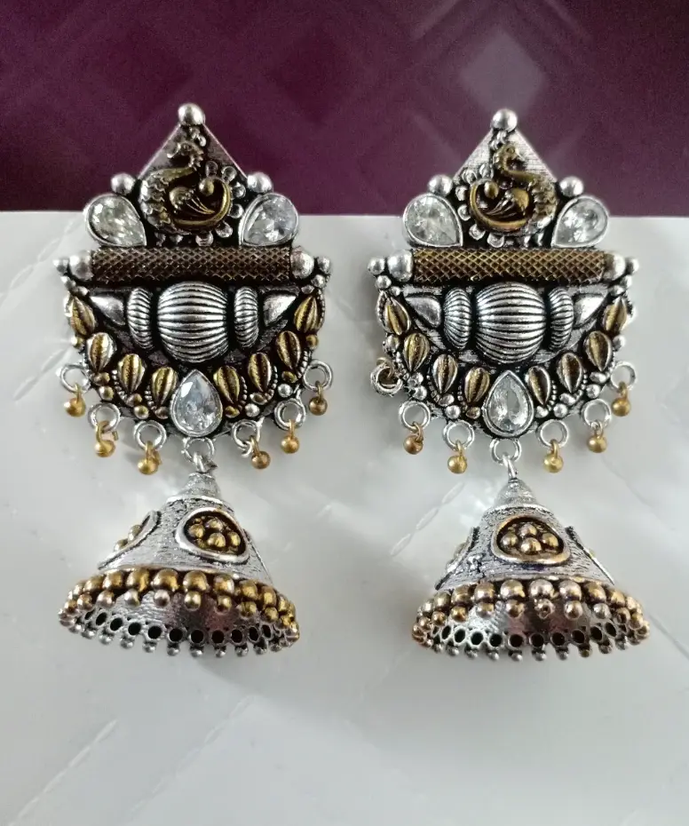 Sumi Brass Dual tone Zircon jhumka
