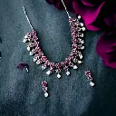Ruta Silver Ruby Flower pearl Necklace set
