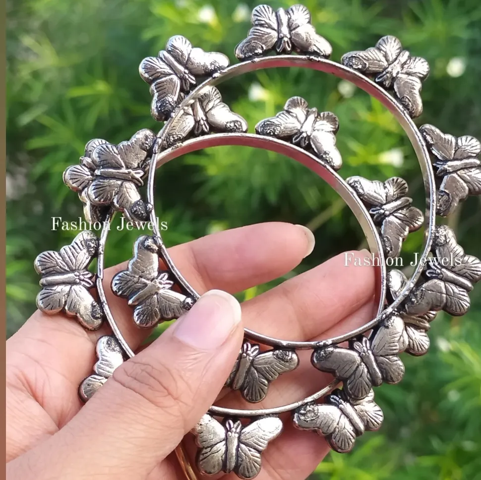 Silver Butterfly Kada Bangles