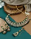 Shreya Emerald Kundan Green beads Necklace set with Mangtika