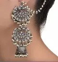 Statement Layered Black metal kundan Jhumka