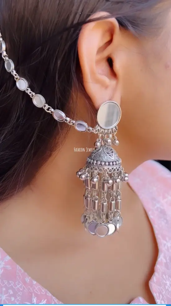 Rajni Mirror Statement lightweight Silver Jhumka