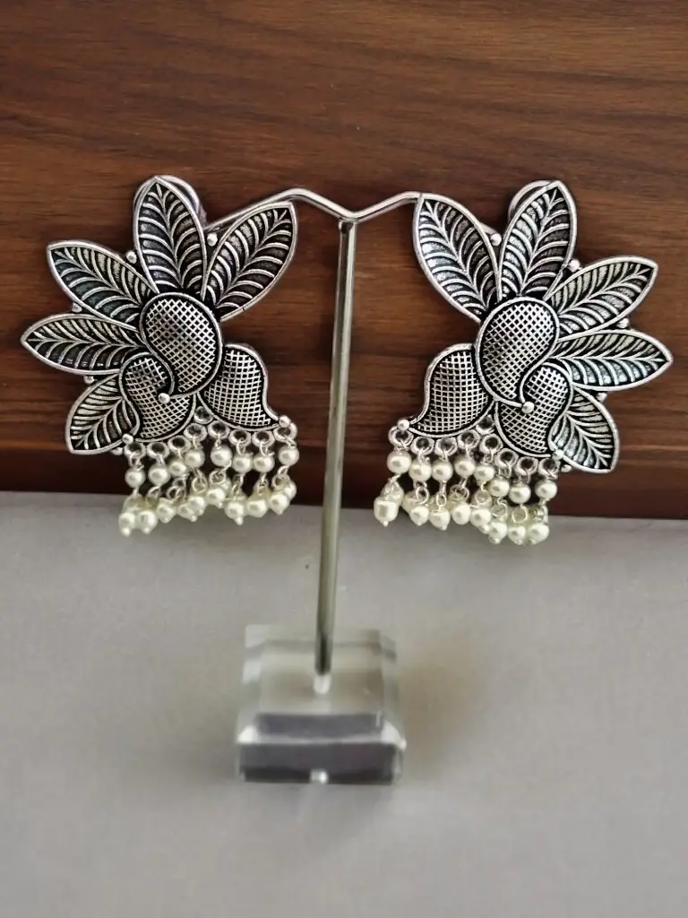 Bhumi silver pearl leaf studs