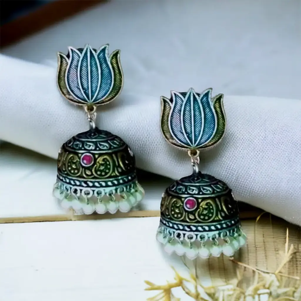 Lehar Dualtone lotus pearl Jhumka