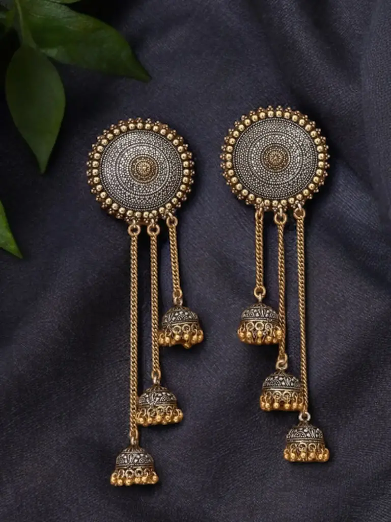 Dualtone round stud jhumki hanging Earring