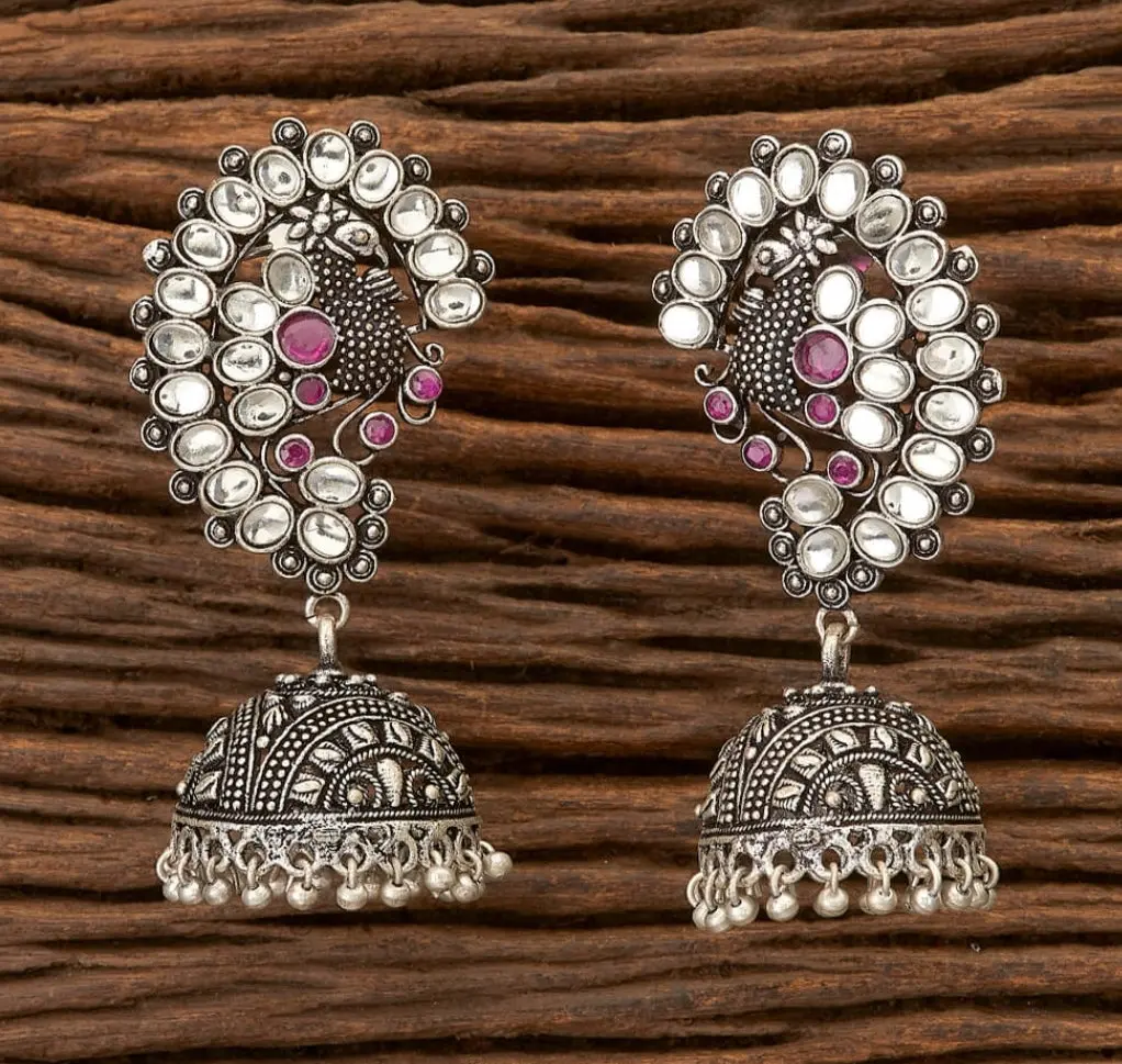 Silver kundan stone German Silver Jhumka