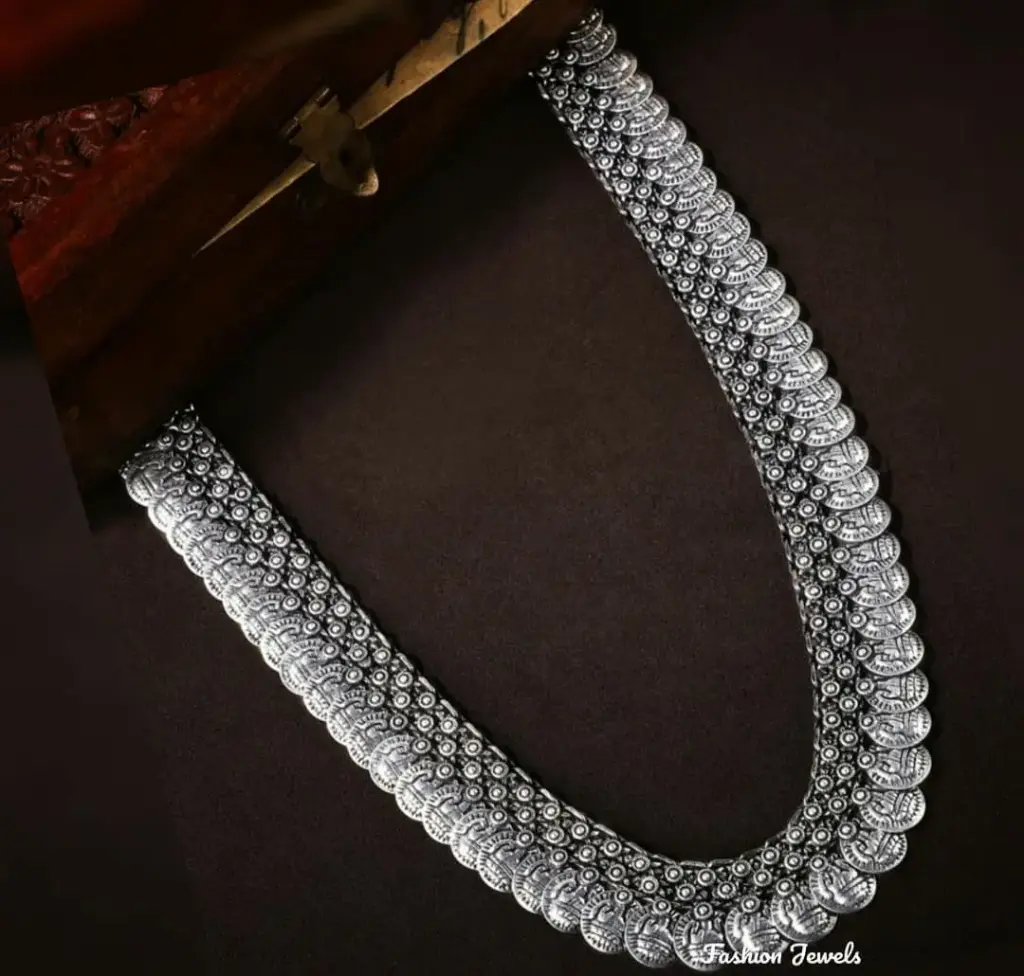 Silver long lakshmi coin Necklace