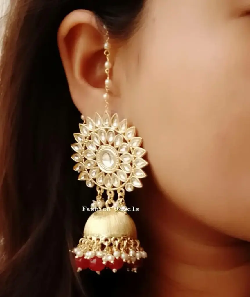 Golden kundan matte pearl jhumka with Sahara