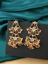 Golden Kundan Pearl Triple Statement Jhumki Earrings
