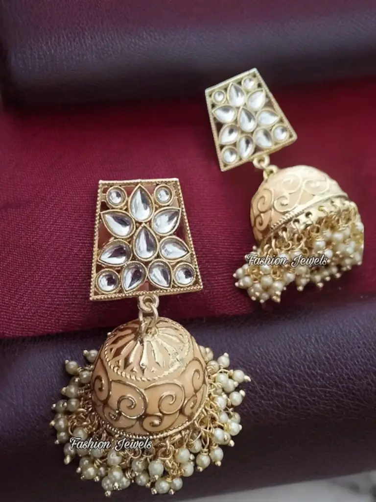 Golden kundan peach pearl Jhumka