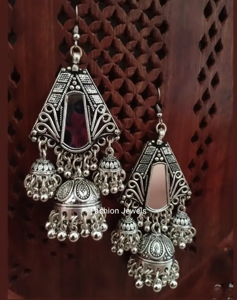 Silver Mirror statement Jhumka