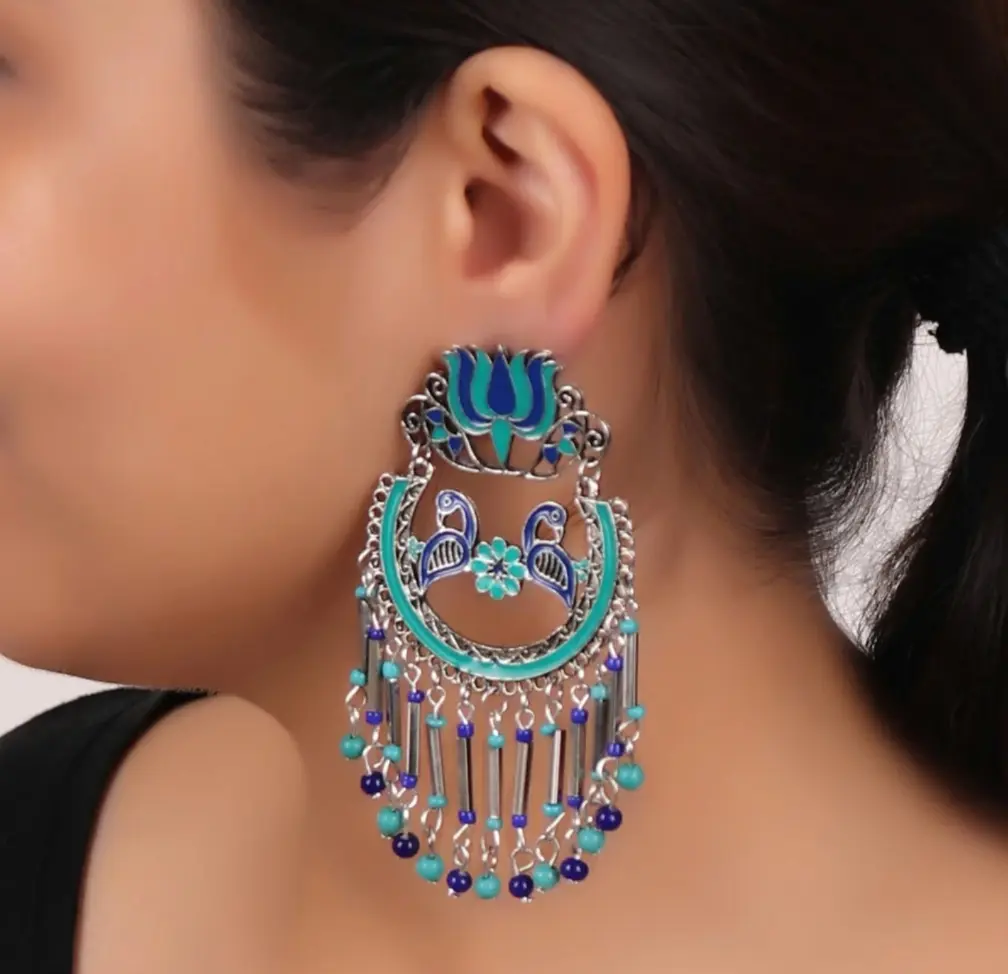 Silver lotus Turquoise Earring