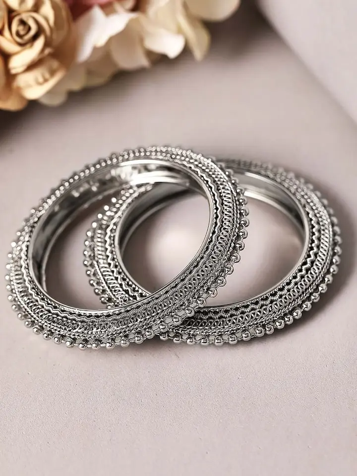 Statement Silver kada Bangles (Pair)