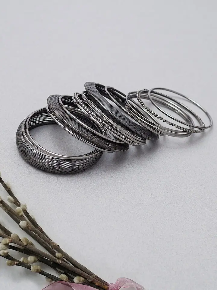 Silver black plating Bangles set