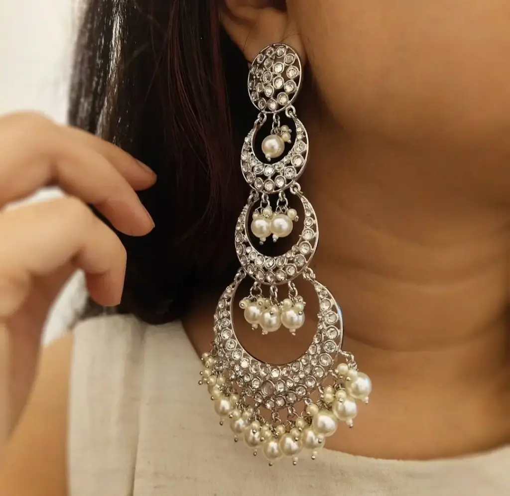 American Diamond pearl lightweight Chandbali