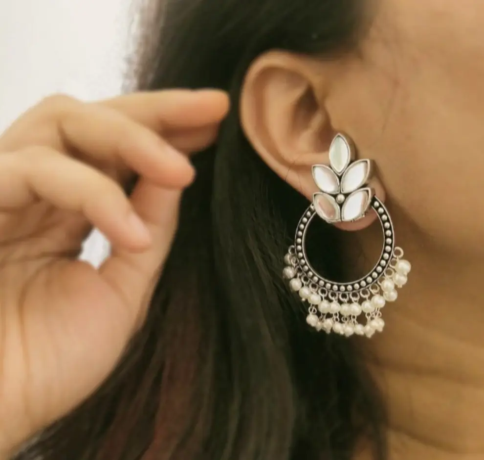 Kesha Silverlookalike pearl chandbali