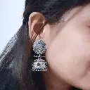 Silverlook alike Intricate Ruby Green Jhumka