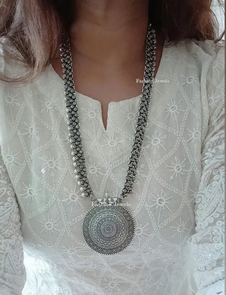 Anjana Silver boho long Pendant Necklace