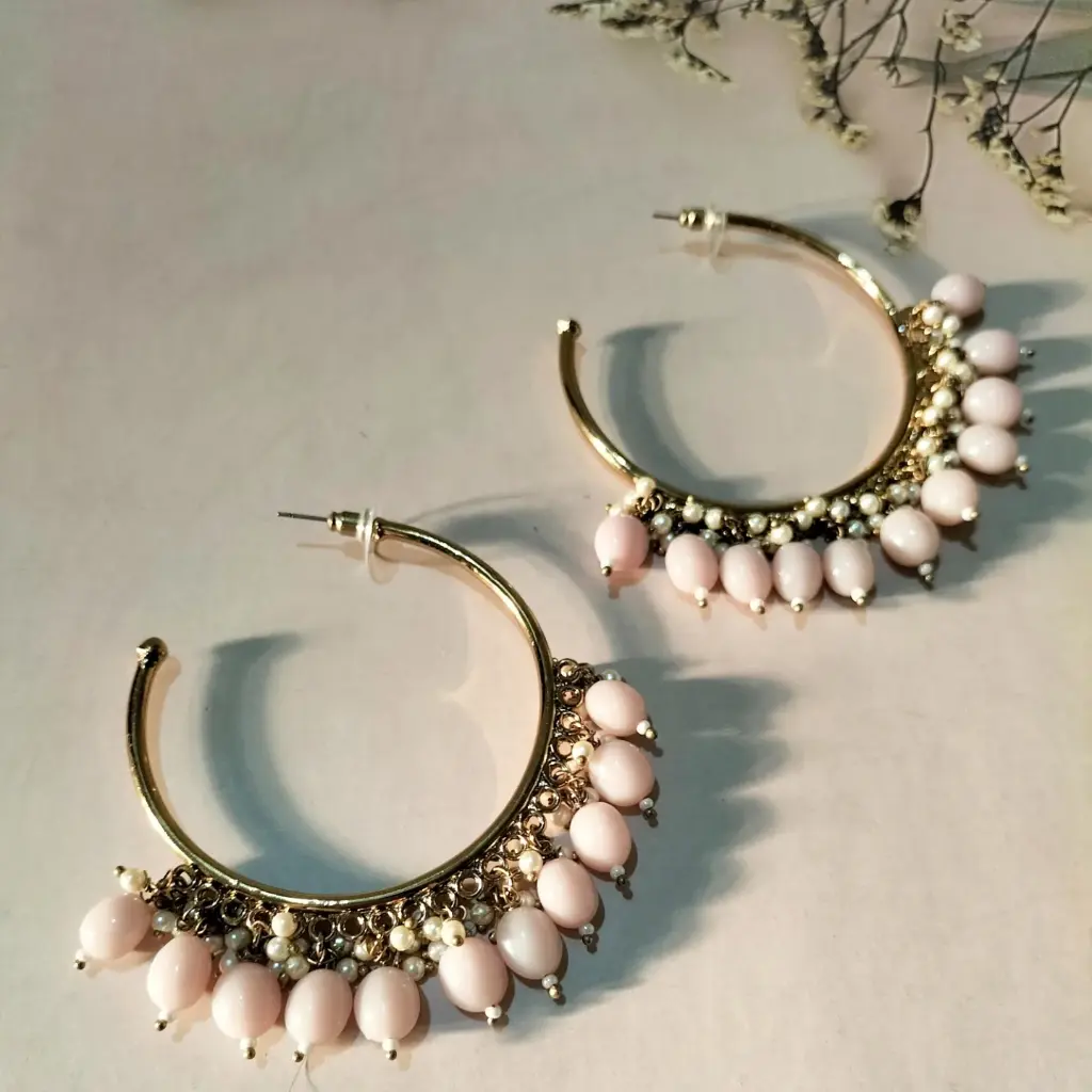 Ananya Golden peach beads pearl Hoops