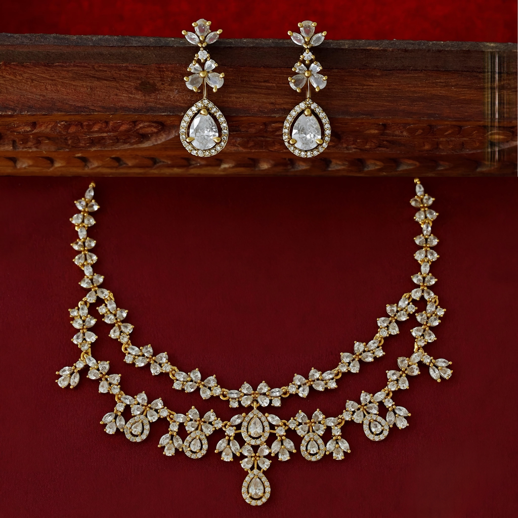 Misha Premium Two Layer Ad Stone Necklace Set