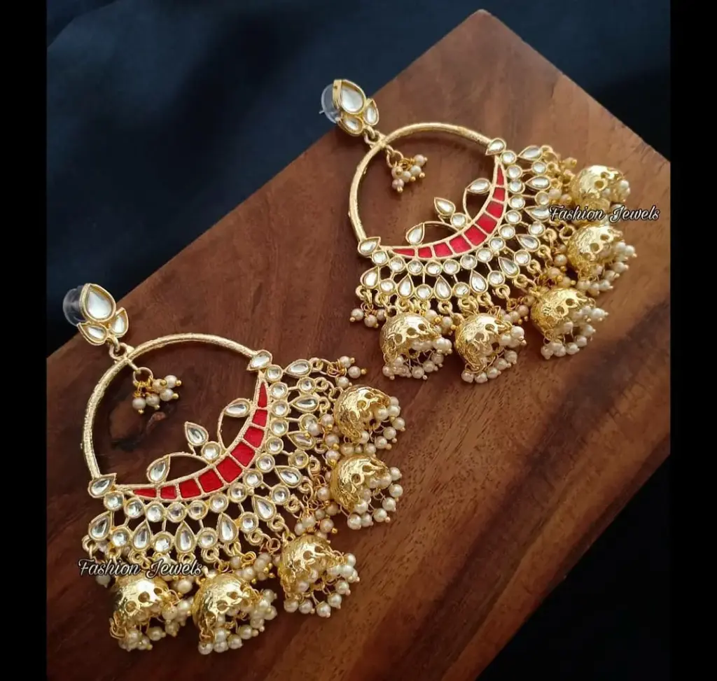 Golden kundan statement jhumki chandbali