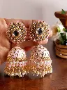 Golden statement pastel pink kundan pearl Jhumka