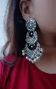 Blackmetal kundan pearl long lightweight Chandbali