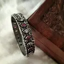 Silverlook alike Brass Zircon and Ruby stone Kada