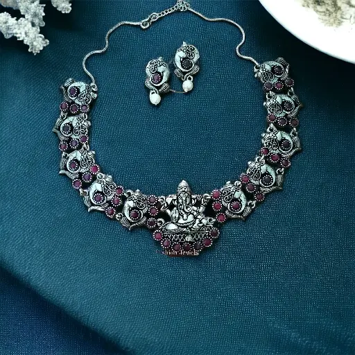 German Silver Ruby Ganesha Pearl Set