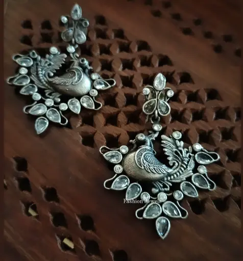 Silverlook alike Zircon stone Peacock Earrings