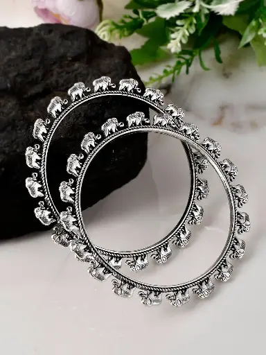 German Silver Elephant Bangles (Pair)
