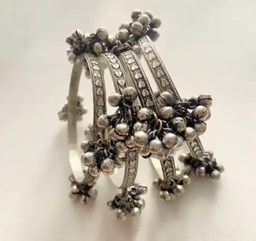 Silver Ghunghroo Bangles set (Set of 4 Bangles)