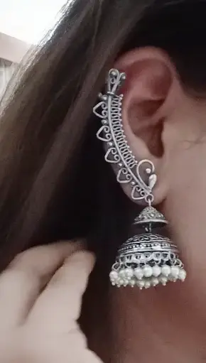 Silver Earcuff pearl jhumka
