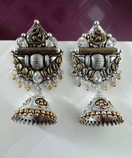 Sumi Brass Dual tone Zircon jhumka