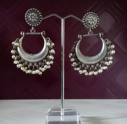 Silverlook Alike Brass Pearl Chandbali