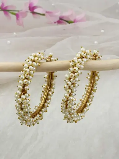 Hina Golden pearl Premium hoops Earrings