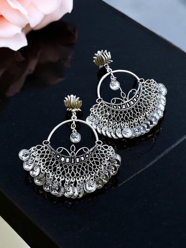 Anupriya Lotus Silver Coin Lightweight Chandbali