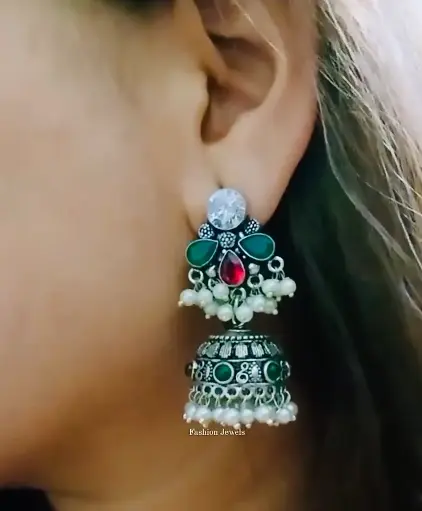 Sia Zircon Stone pearl Jhumka