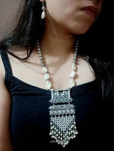 Shreysha Baroque Pearl Peacock long Necklace set