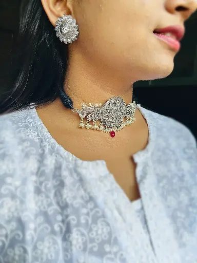 Sanya Silverlook alike peacock pearl Choker Set