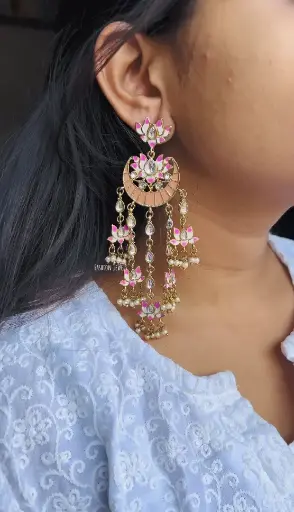 Radhika Meenakari Pearl Hanging Kundan Earring