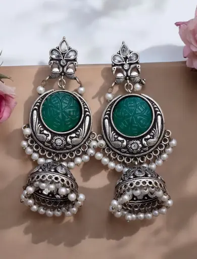 Soha Silverlookalike pearl zircon Jhumka