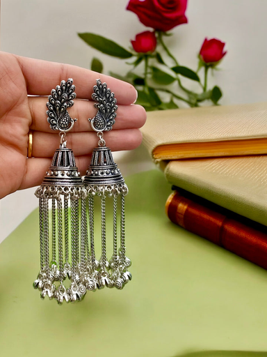 Morni Silver Hanging Ghunghroo Jhumka